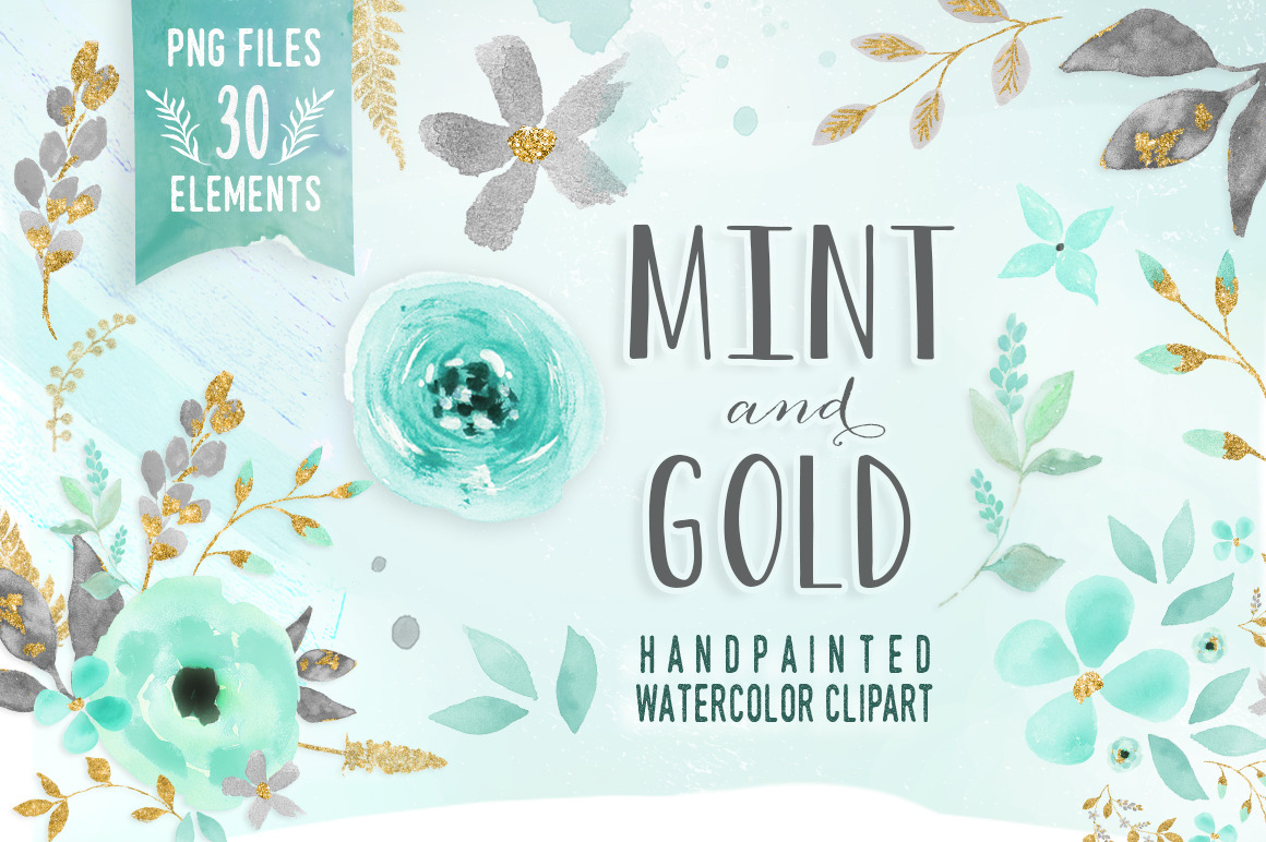 Download Mint Gold Flower Clipart Custom Designed Illustrations Creative Market