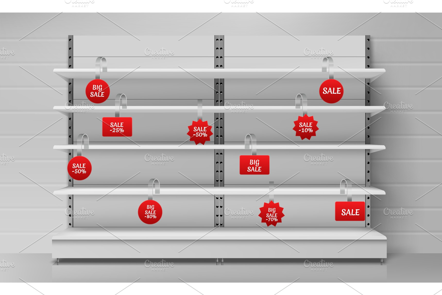 Download Empty Supermarket Shelves With Red Pre Designed Vector Graphics Creative Market