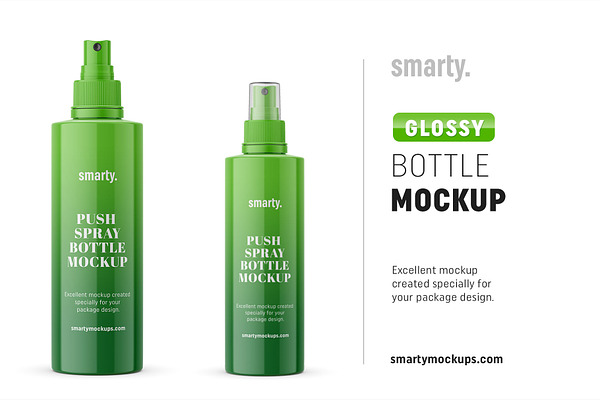 Download Glossy Push Spray Bottle Mockup Creative Photoshop Templates Creative Market