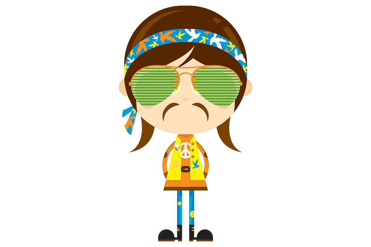 Cute Cartoon Hippie | Pre-Designed Photoshop Graphics ~ Creative Market