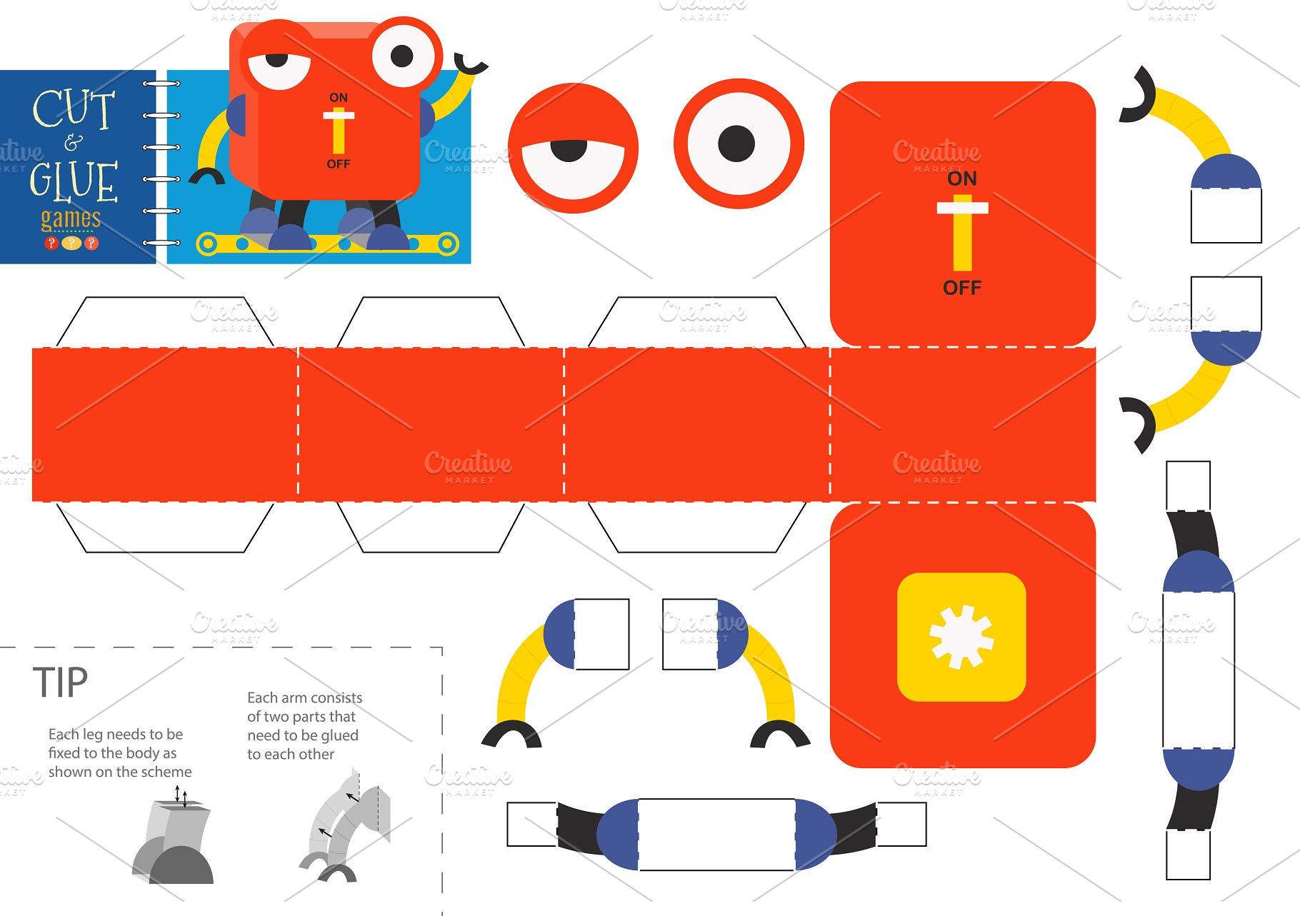 Cut and glue robot toy vector game | Education Illustrations ~ Creative ...