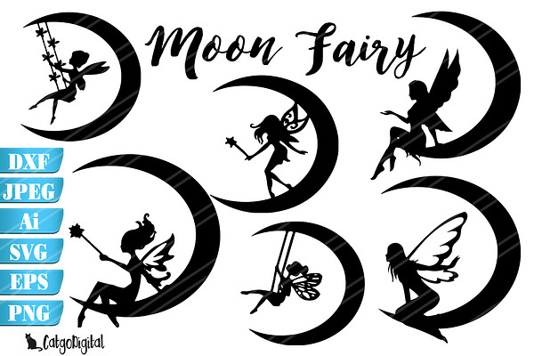 Moon Fairy Silhouettes Svg Png Eps Pre Designed Vector Graphics Creative Market