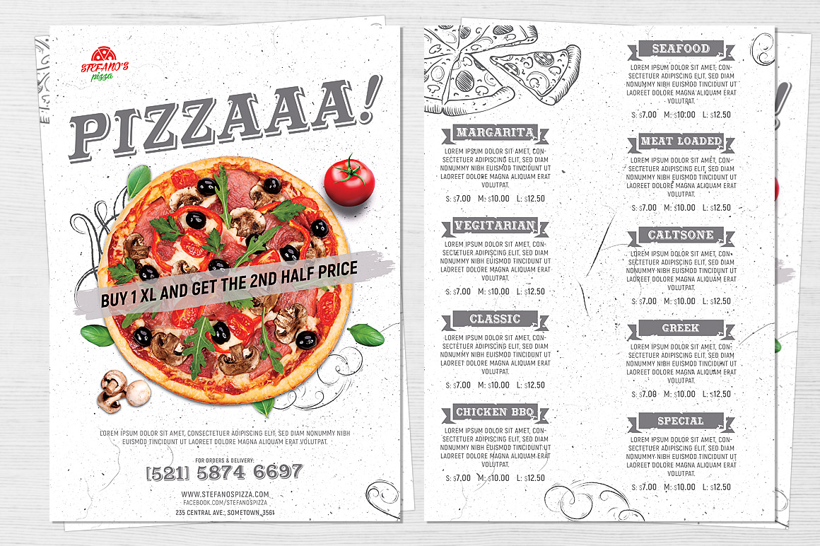 Pizza Restaurant Flyer Menu Template Creative Market