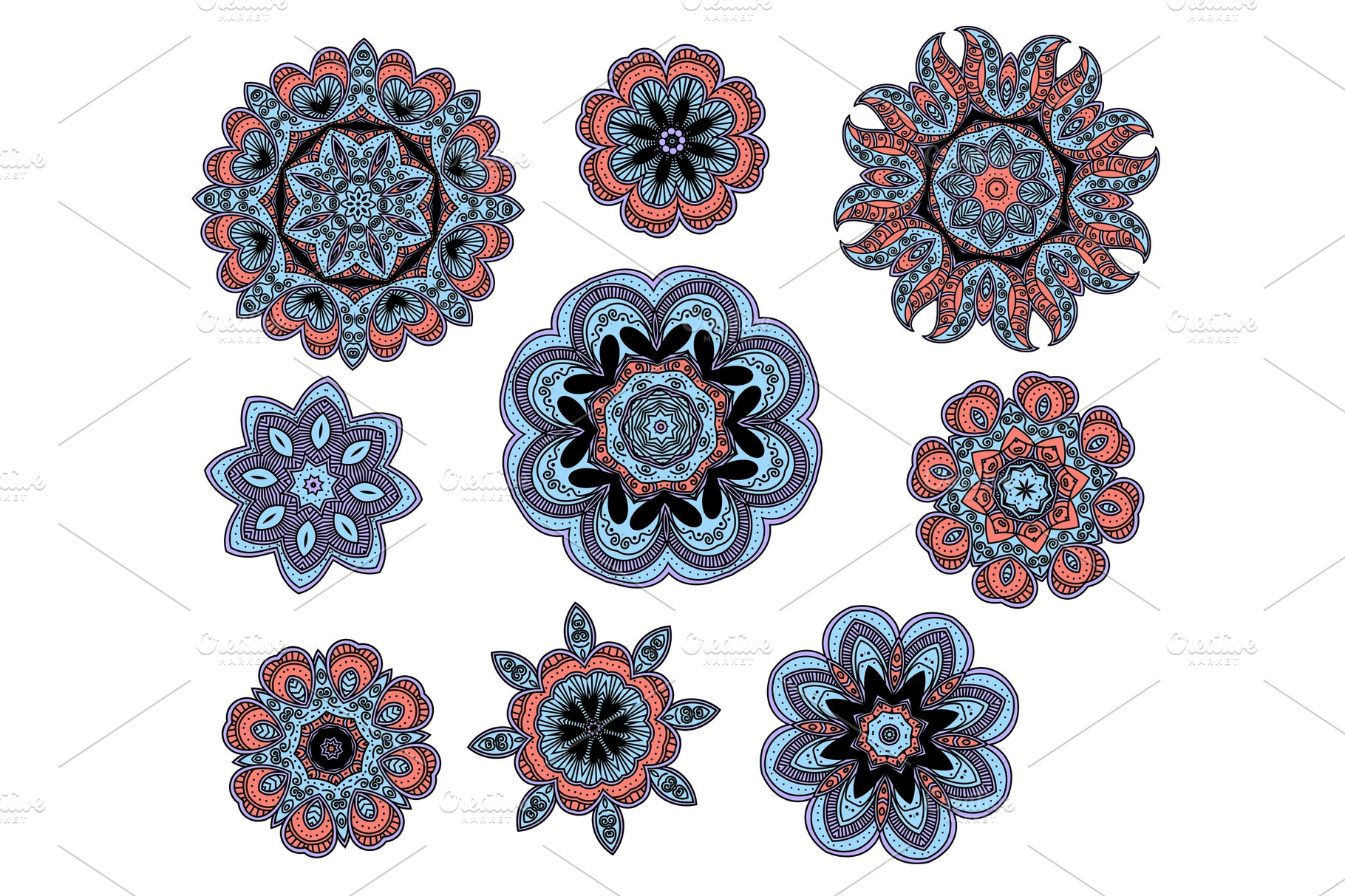 Round Floral Patterns With Paisley Pre Designed Vector Graphics Creative Market