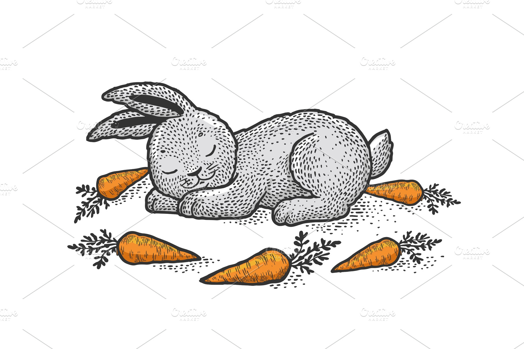 Cartoon sleeping rabbit sketch Vector Graphics Creative Market