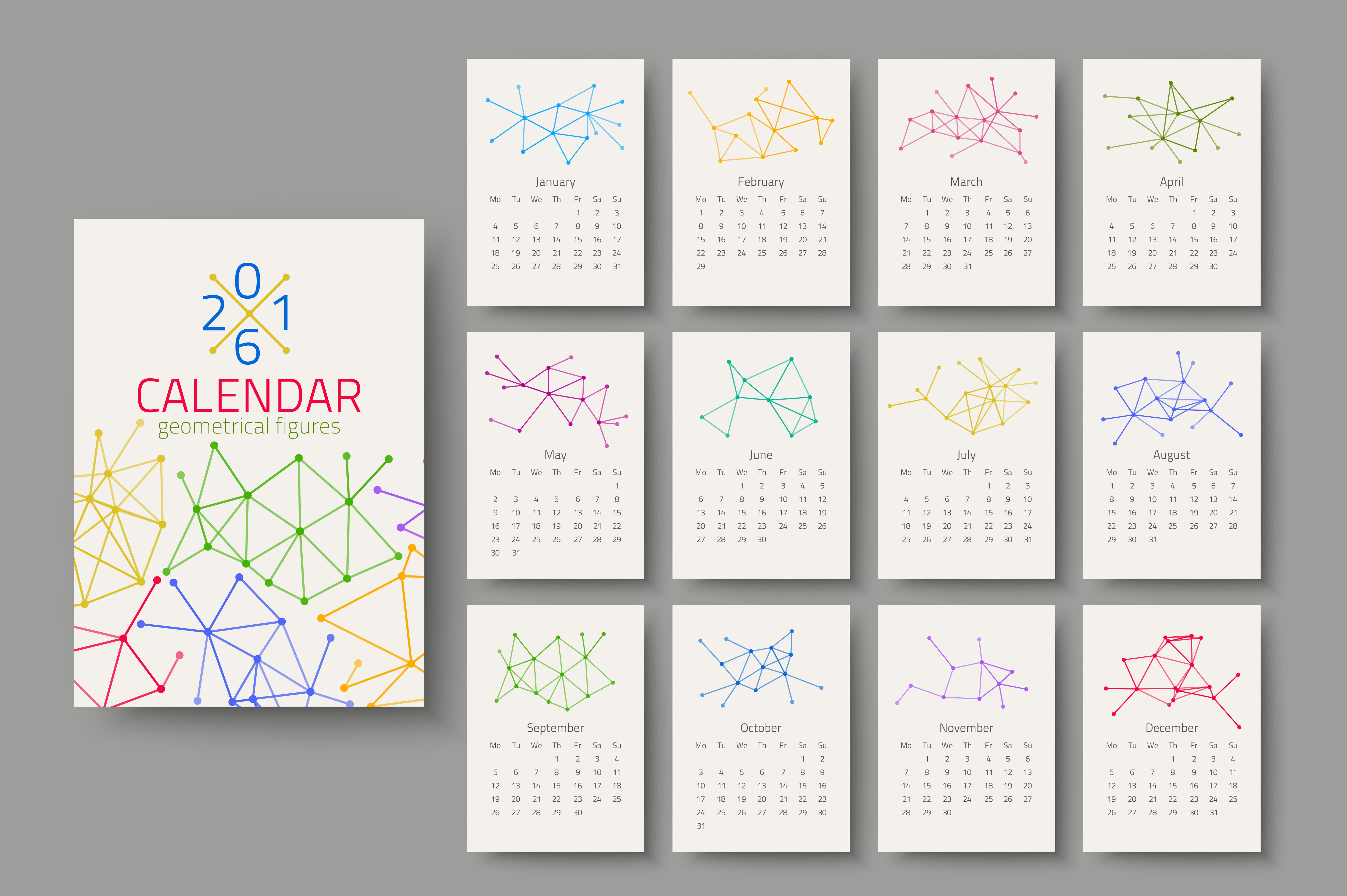 Geometrical calendar of 2016 Graphics Creative Market