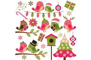 Christmas Birds Clipart &amp; Vectors | Pre-Designed Illustrator Graphics