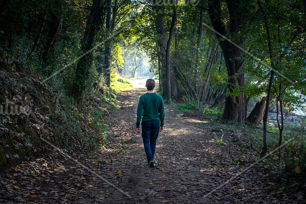 Lonely Man Walking On An Enchanted F Containing Background Branch And High Quality Nature Stock Photos Creative Market