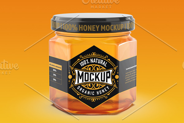 Download Honey Glass Jar With Spoon Mockup Creative Photoshop Templates Creative Market