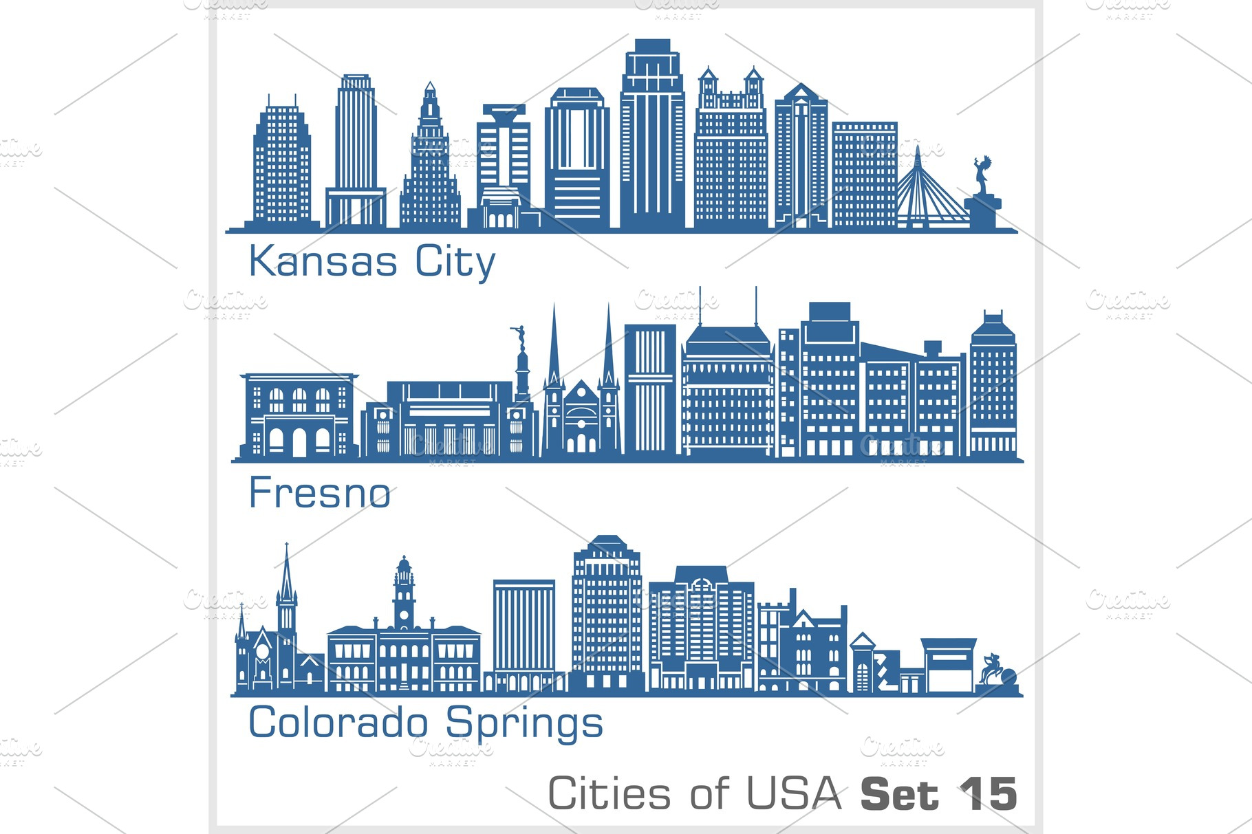 Cities of USA - Kansas City, Fresno | Work Illustrations ~ Creative Market