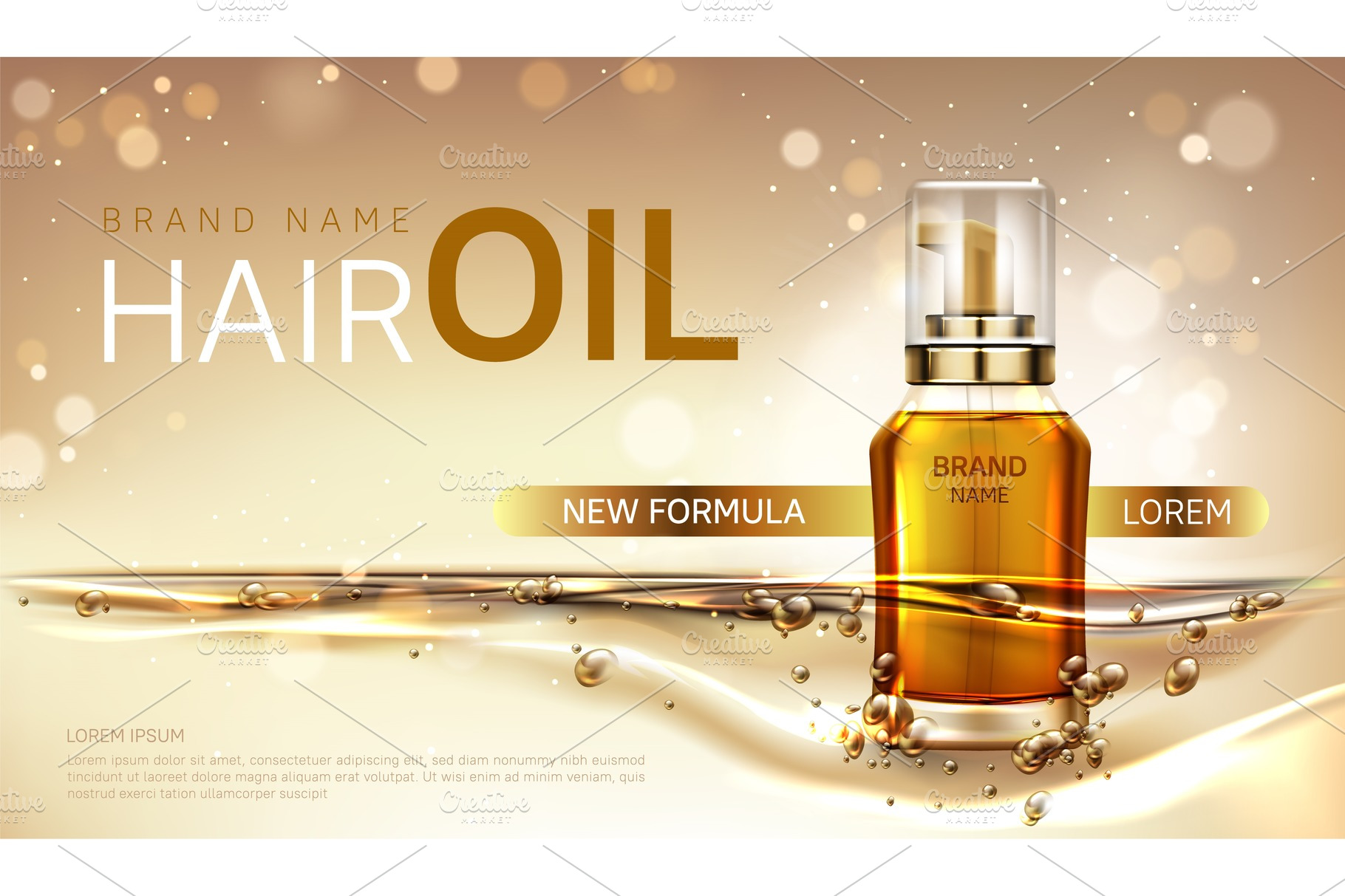 Download Hair Oil Cosmetics Bottle Mockup Ad Pre Designed Vector Graphics Creative Market