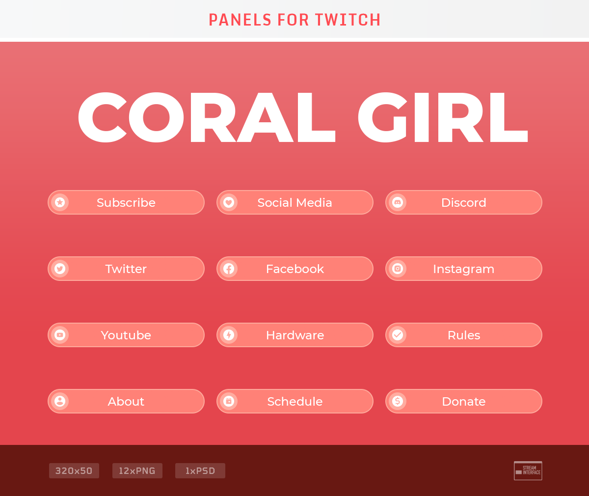 Coral Girl Twitch Panels Creative Photoshop Templates Creative Market