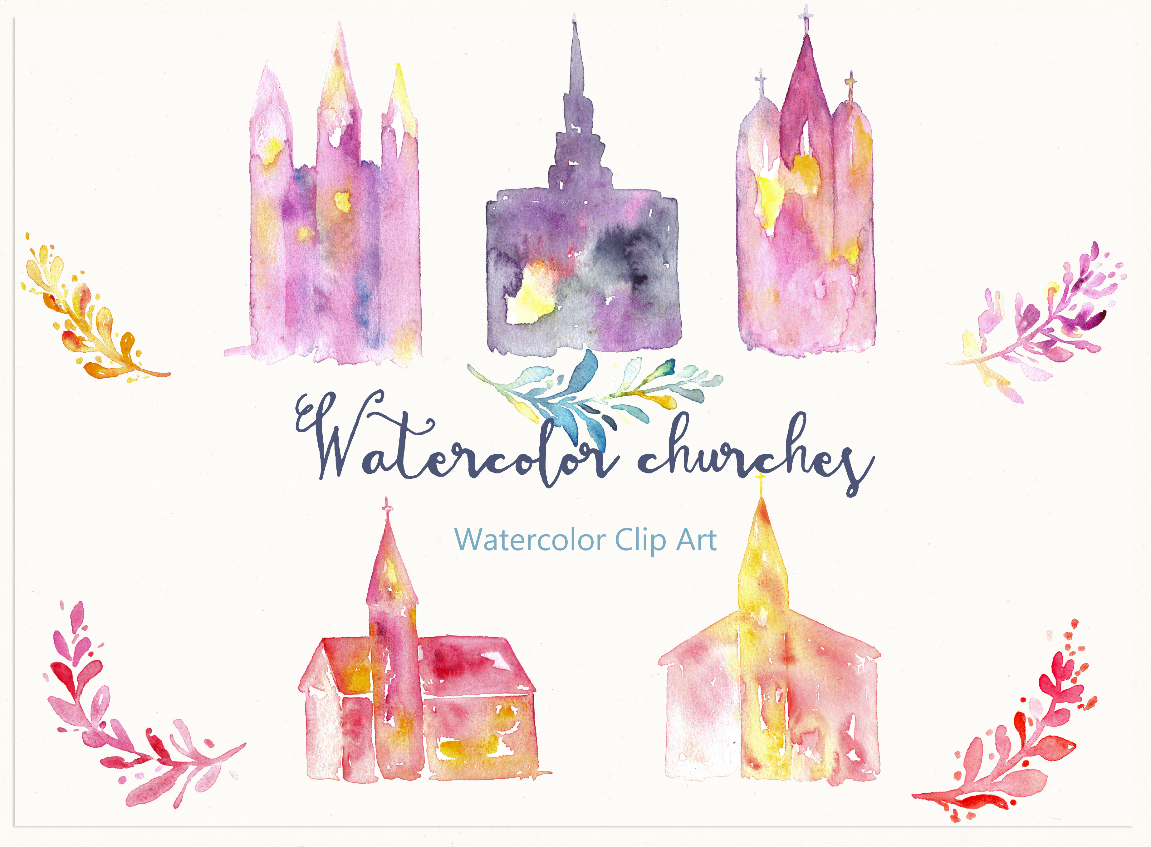 Churches. Watercolor Clip Art. | Pre-Designed Photoshop Graphics ~ Creative Market