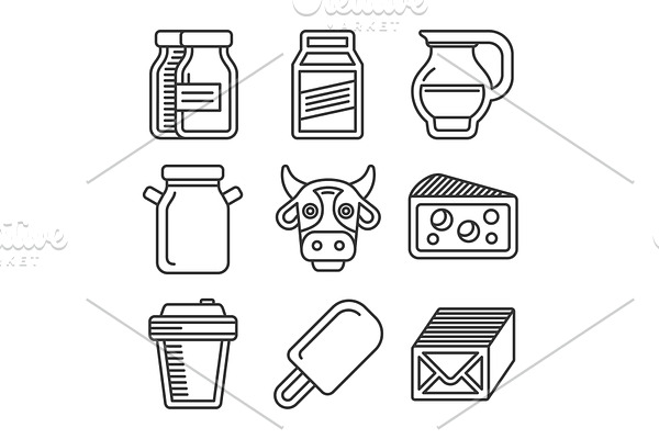 Milk Icons Set on White Background | Pre-Designed Vector Graphics