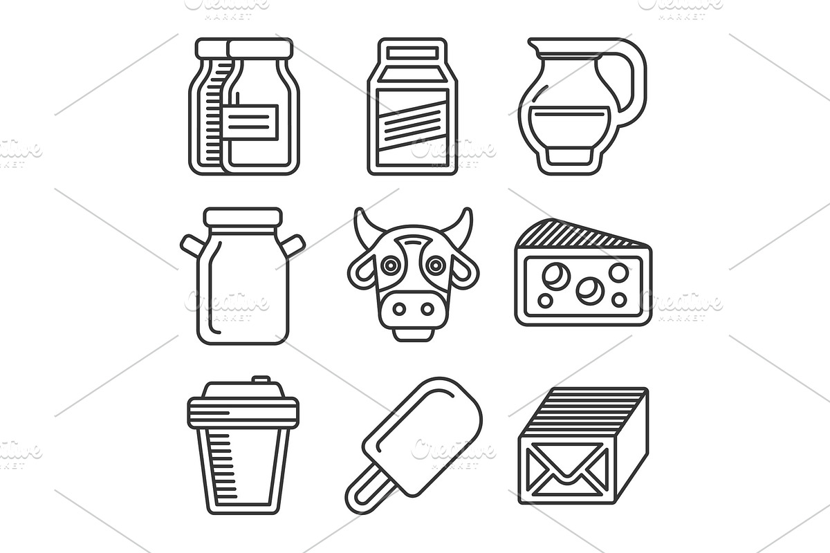 Milk Icons Set on White Background | Pre-Designed Vector Graphics