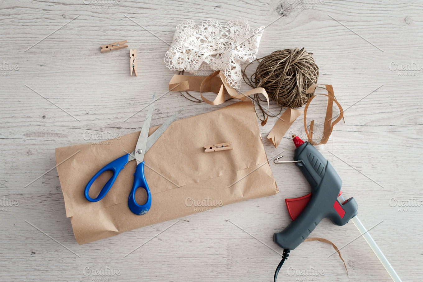 Gift wrapping with boxes and scissors Stock Photo by ©karandaev