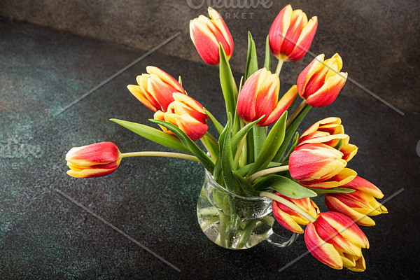 Download Red Yellow Tulips In Glass Vases High Quality Nature Stock Photos Creative Market Yellowimages Mockups