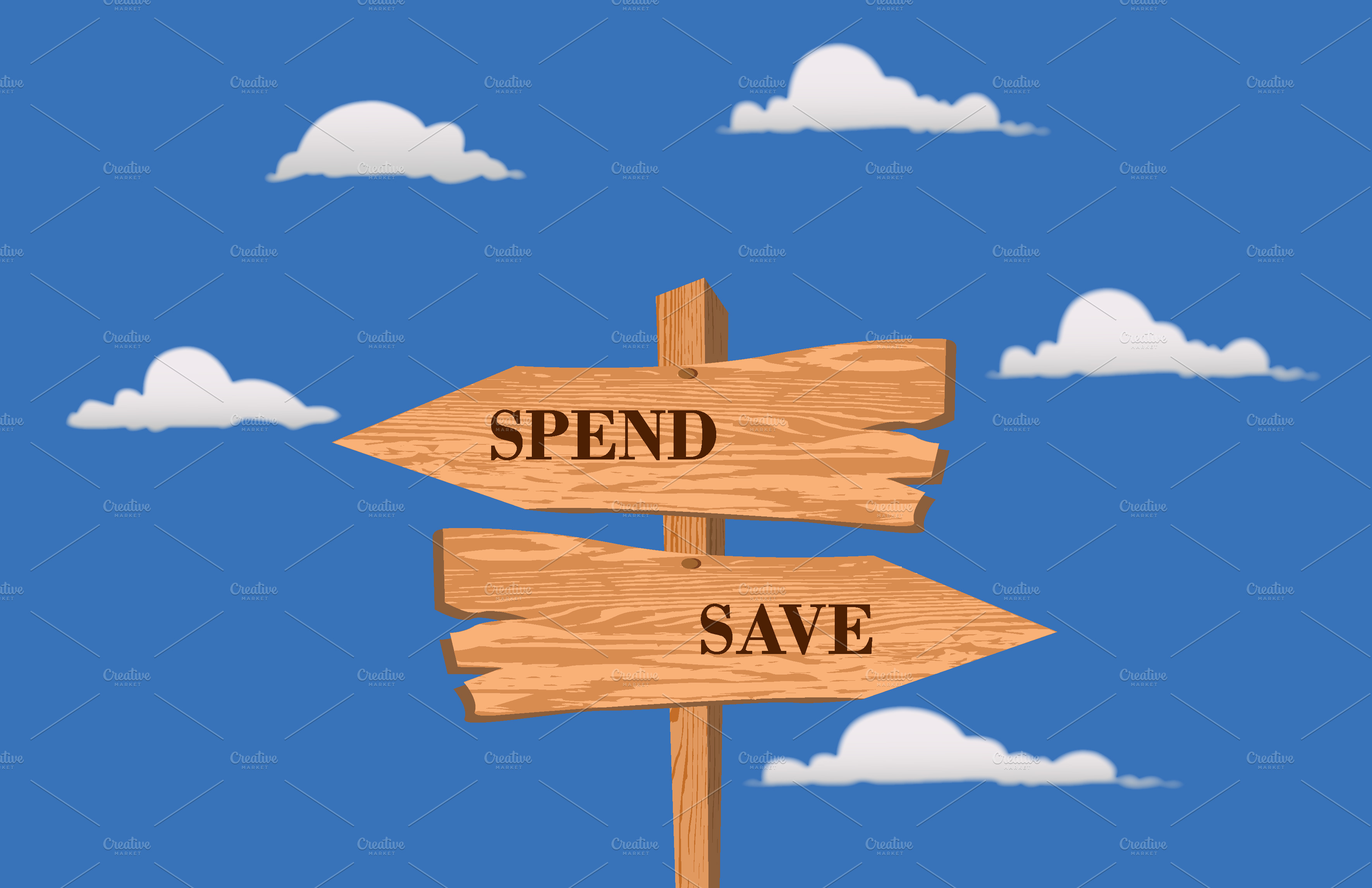 spend-or-save-street-sign-choice-illustrator-graphics-creative-market