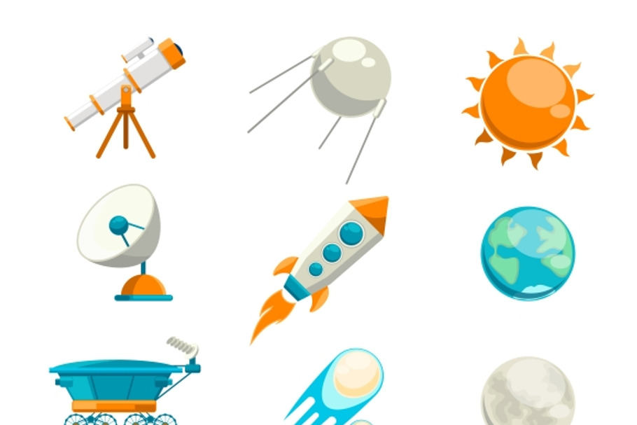 Vector flat space icon set | Pre-Designed Illustrator Graphics