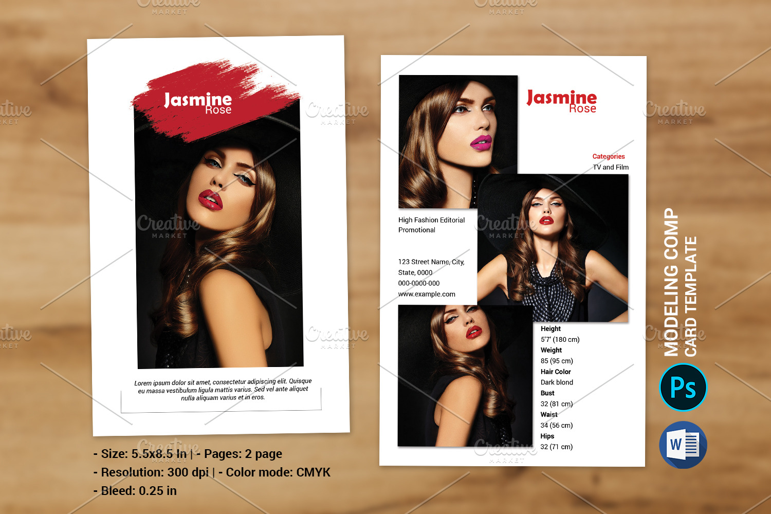 Modeling Comp Card Template - V20  Creative Photoshop Templates Regarding Comp Card Template Psd