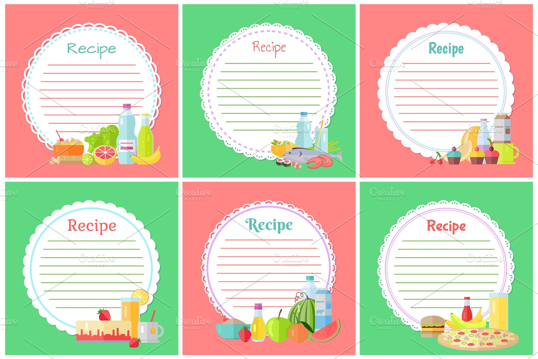 Recipe Food Preparation and Meal Set | Food Illustrations ~ Creative Market