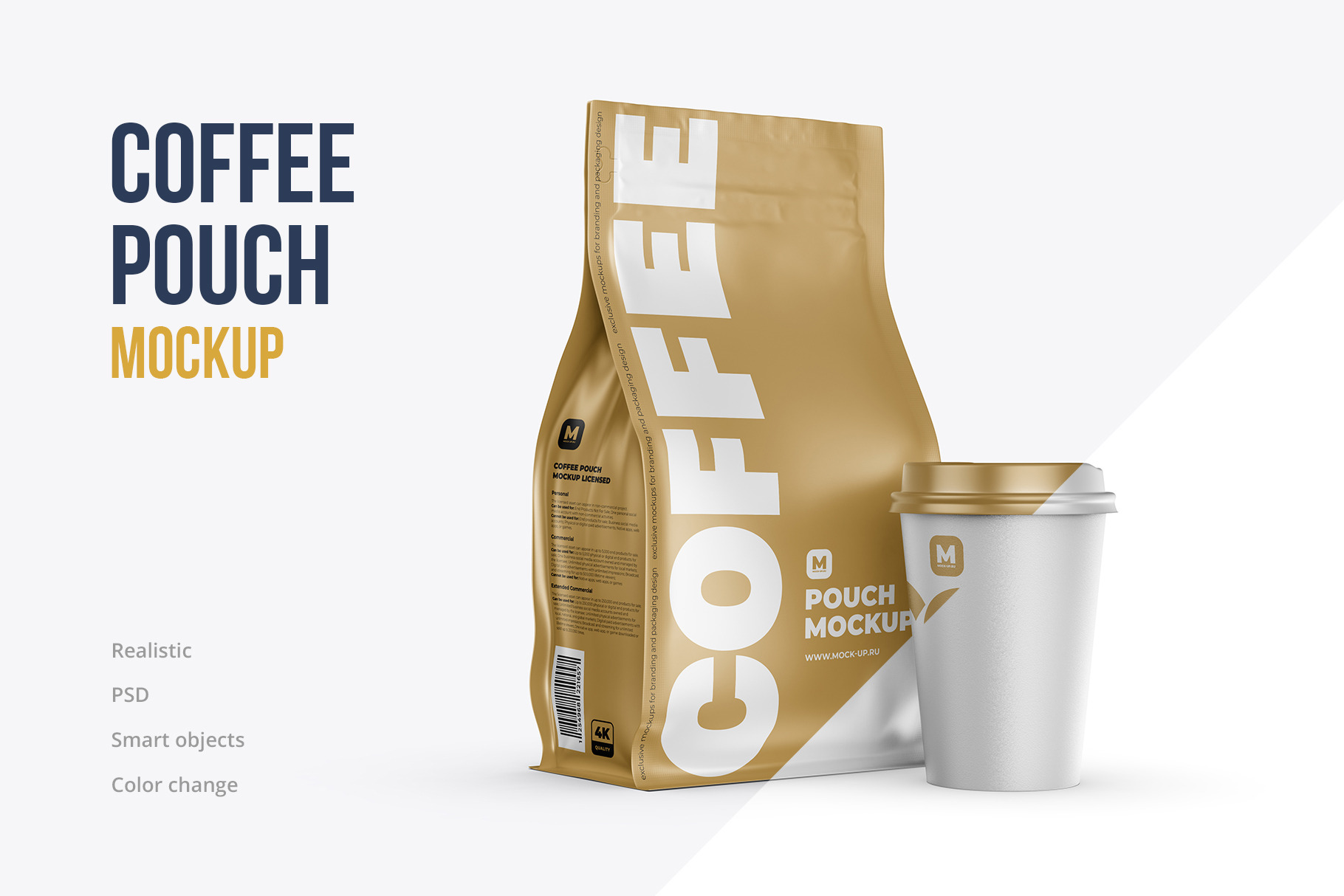 Zip Coffee Pouch Mockup with Cup | Creative Photoshop Templates ~ Creative Market