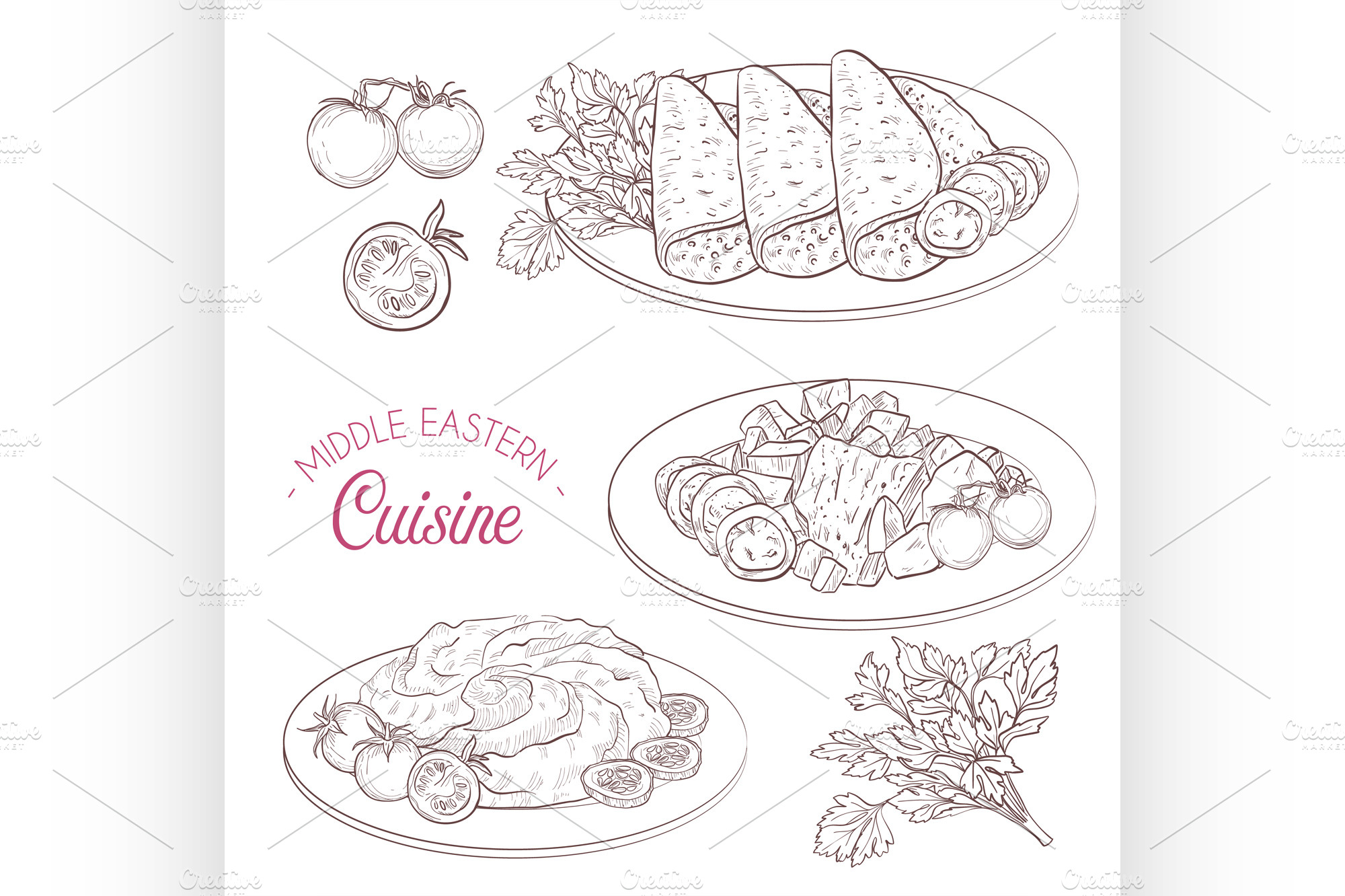 Middle Eastern cuisine, arabian dish | Food Illustrations ~ Creative Market