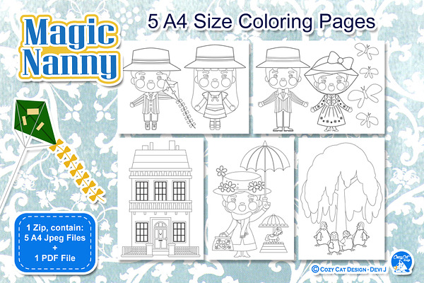 magic nanny coloring pages  predesigned photoshop graphics