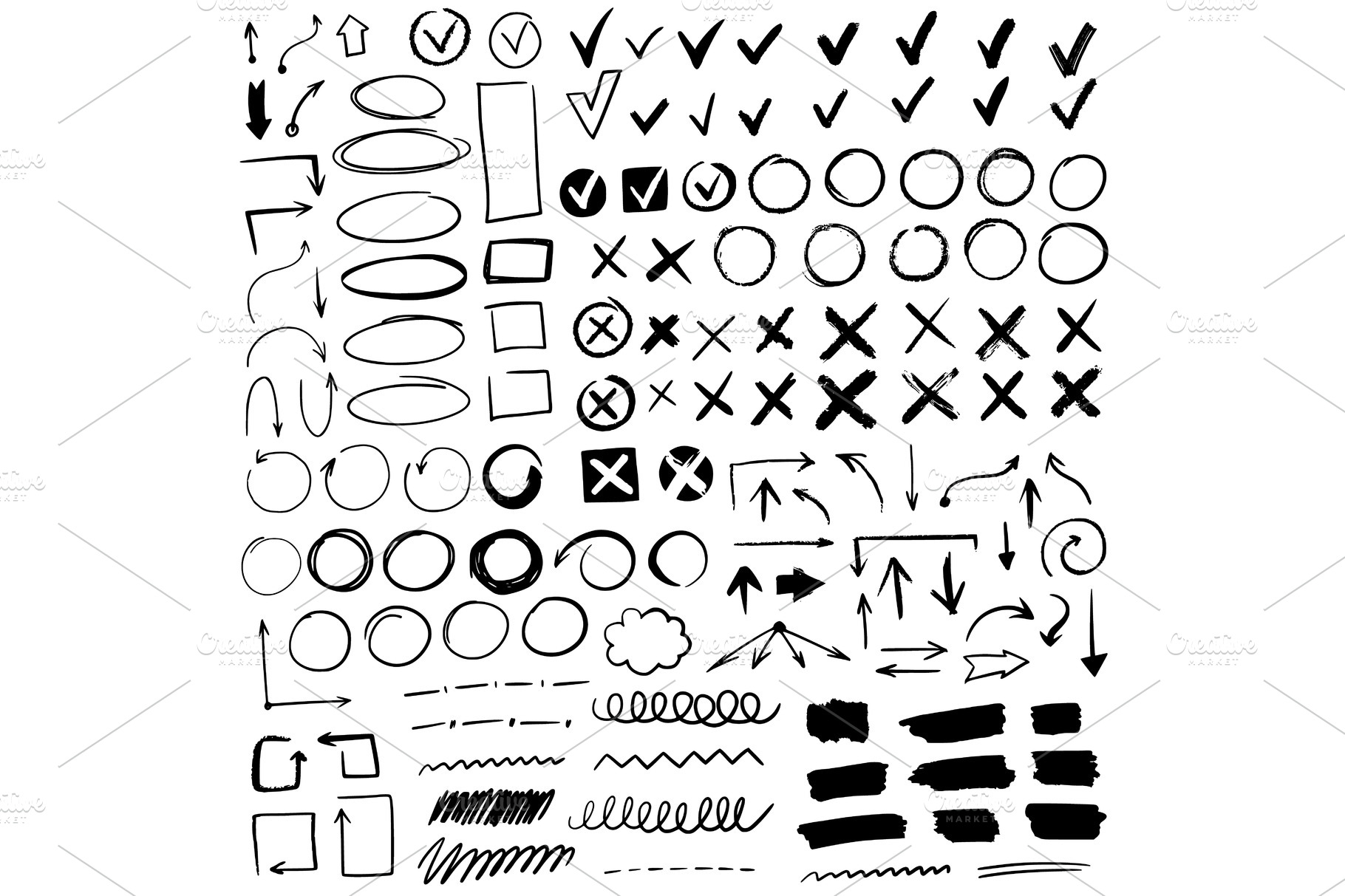 Hand drawn check signs. Doodle black | Graphic Objects ~ Creative Market