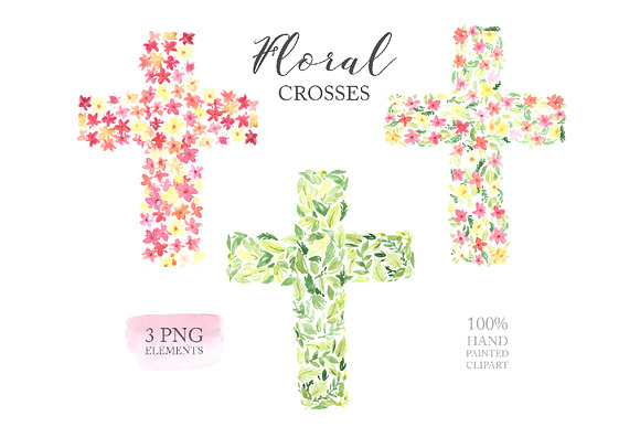 Download Watercolor Easter Floral Crosses Pre Designed Photoshop Graphics Creative Market