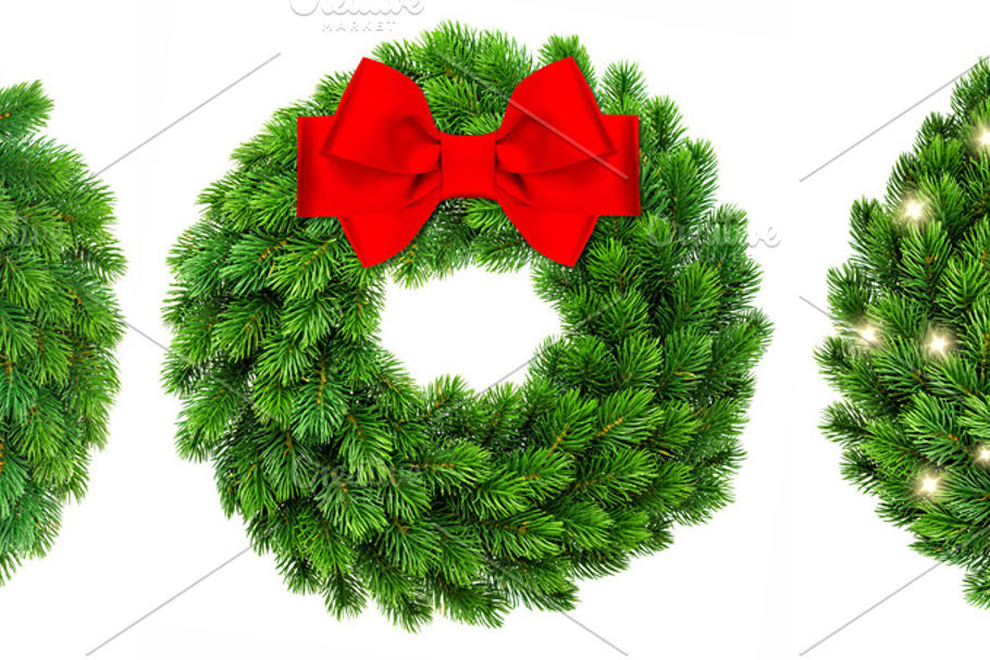 Christmas wreath with red ribbon bow | High-Quality Holiday Stock