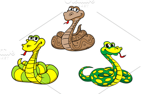 Cartoon snake characters set | Pre-Designed Illustrator Graphics