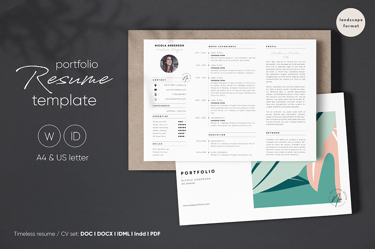 Portfolio Resume Template Landscape Creative Illustrator Templates Creative Market