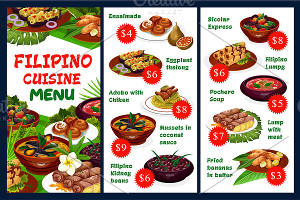 Filipino cuisine menu dishes | Pre-Designed Vector Graphics ~ Creative