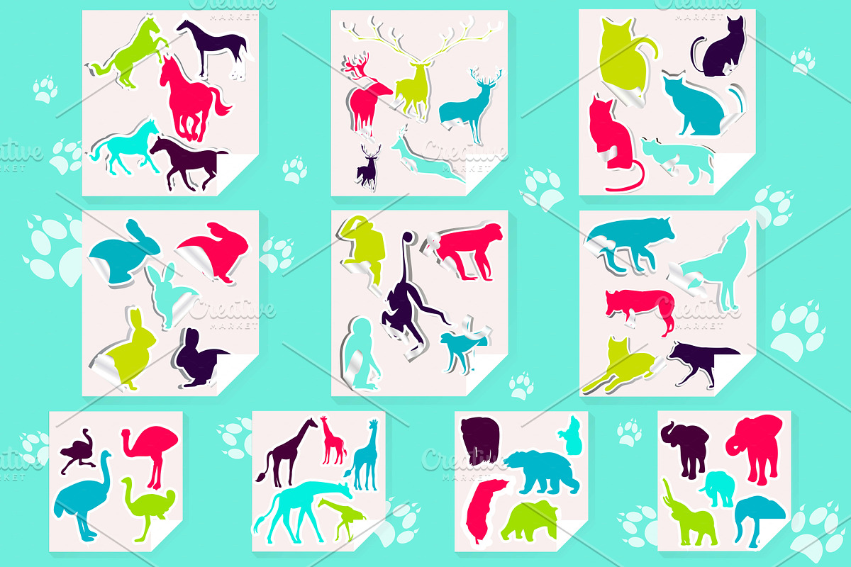 colorful animal stickers pre designed illustrator