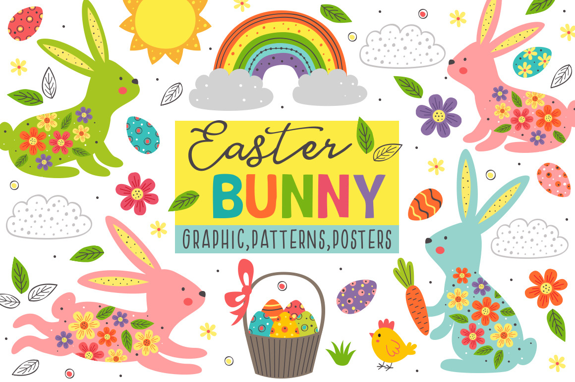 Easter bunny set /Clipart & Pattern | Animal Illustrations ~ Creative ...