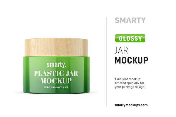 Download Glossy Jar With Wooden Cap Mockup Creative Photoshop Templates Creative Market