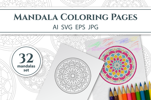 32 mandalas coloring pages  predesigned illustrator