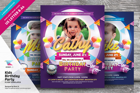 Kids Birthday Party Flyer Templates Creative Photoshop Templates Creative Market