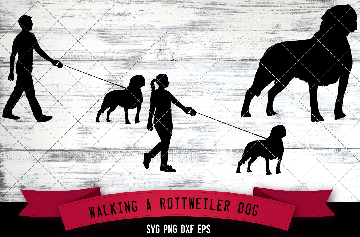 Download Walking A Rottweiler Dog Silhouette Pre Designed Illustrator Graphics Creative Market