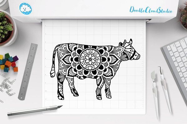 Download Cow Mandala Svg Cow Clipart Pre Designed Photoshop Graphics Creative Market 3D SVG Files Ideas | SVG, Paper Crafts, SVG File