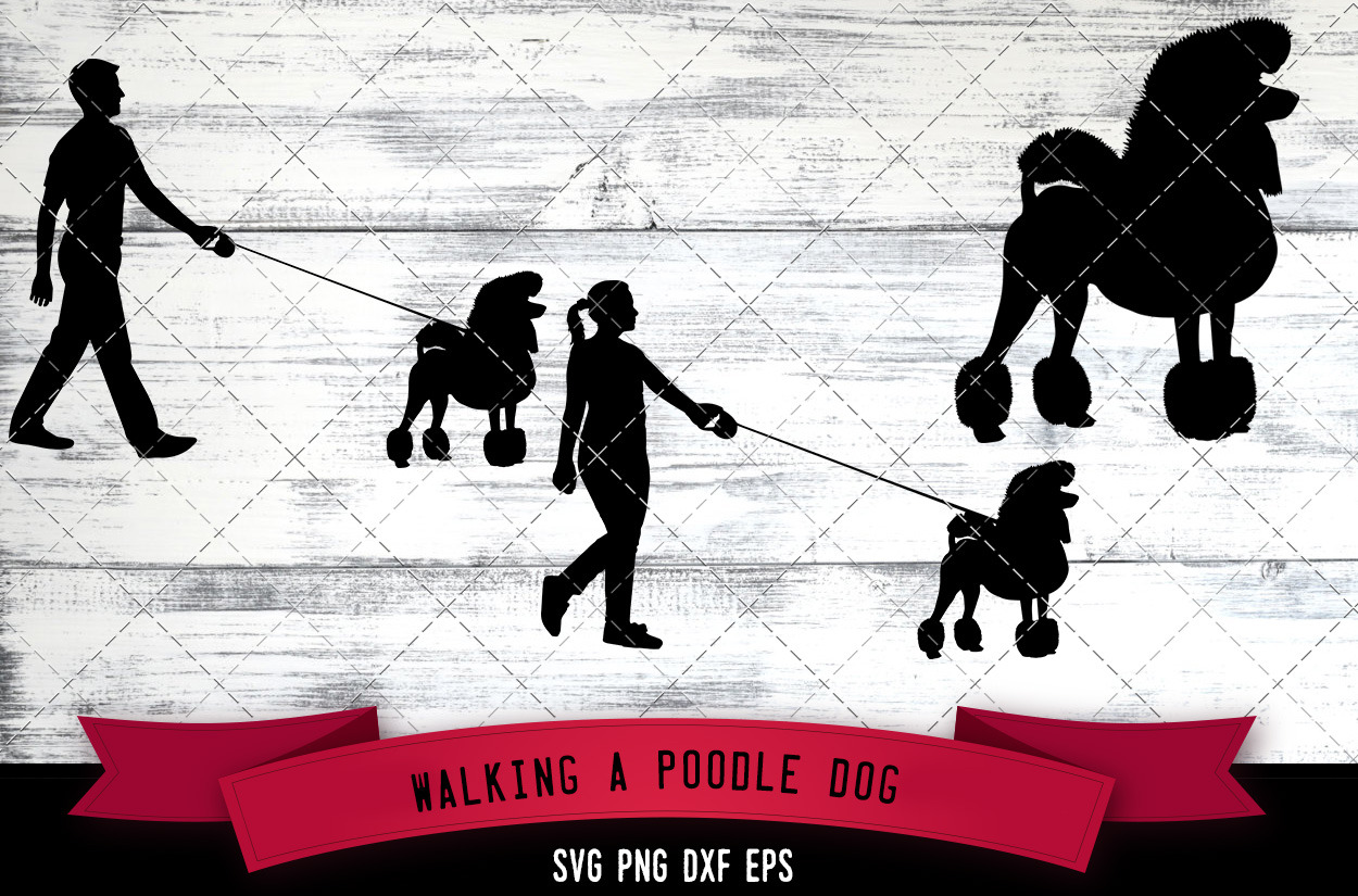 Download Walking A Poodle Dog Silhouette Pre Designed Illustrator Graphics Creative Market