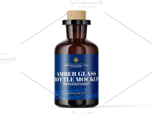 Download Amber Glass Bottle With Cork Mock Up Creative Photoshop Templates Creative Market