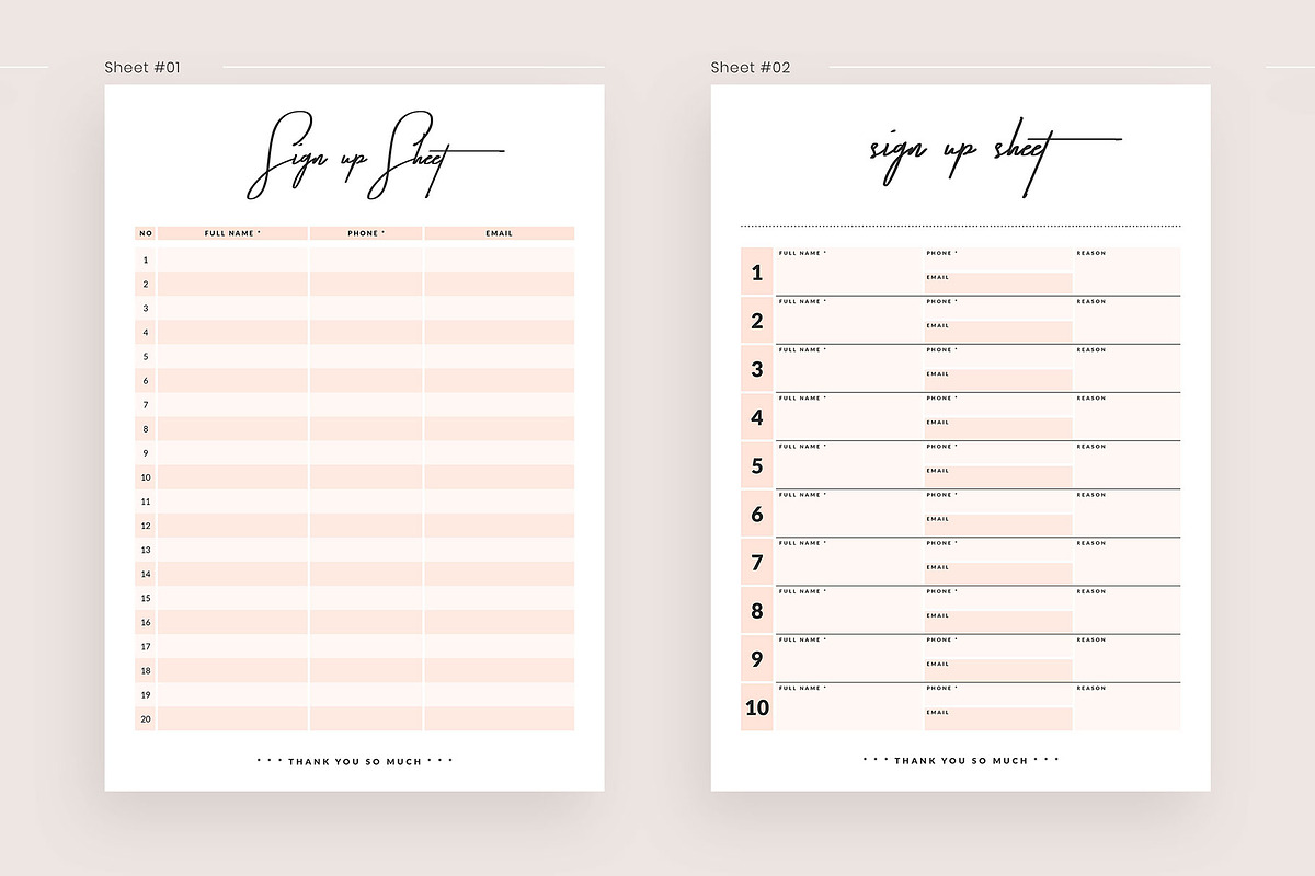 Sign Up Sheet | Creative InDesign Templates ~ Creative Market