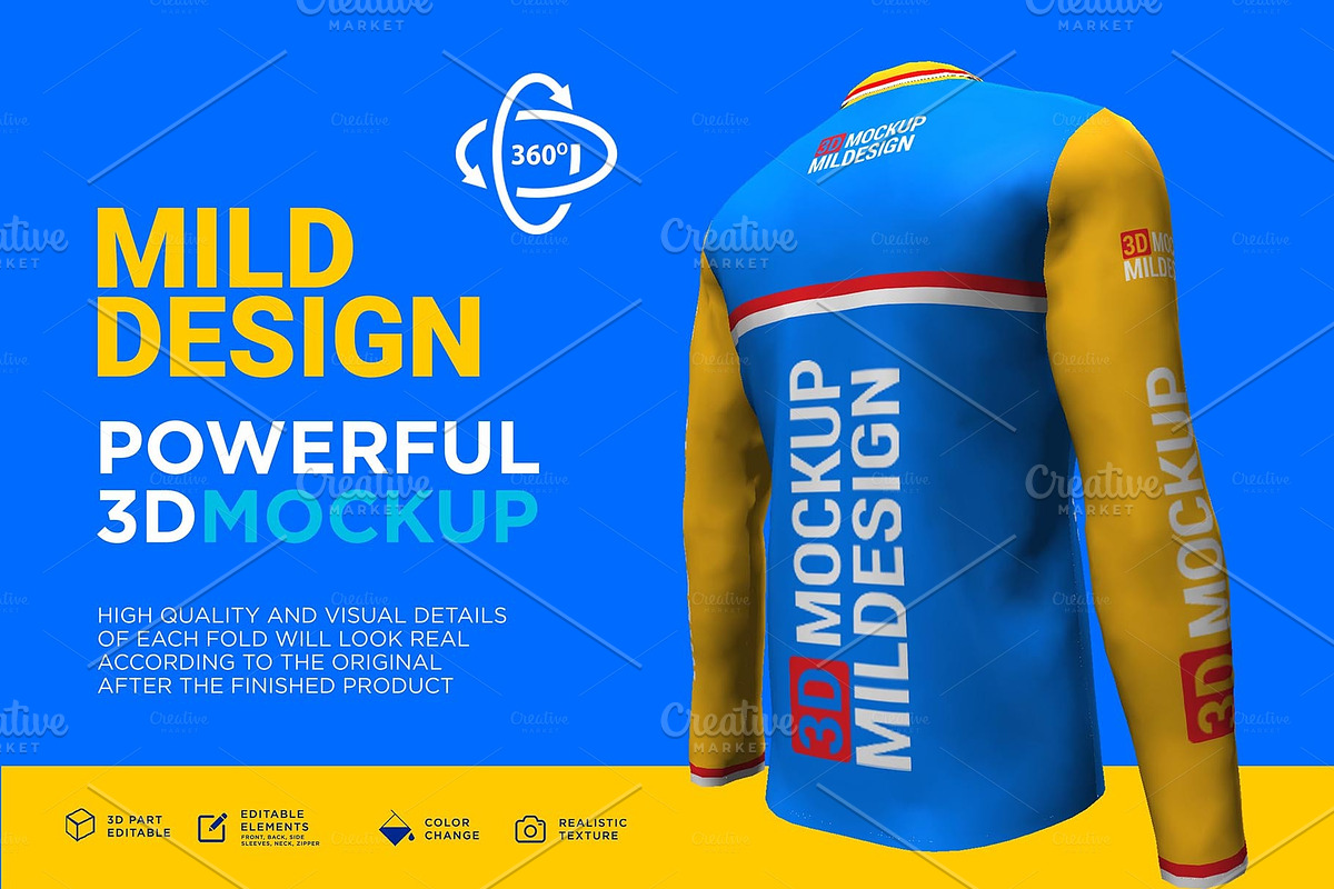 Download 3D Mockup: Polo shirt long sleeve | Creative Product Mockups ~ Creative Market