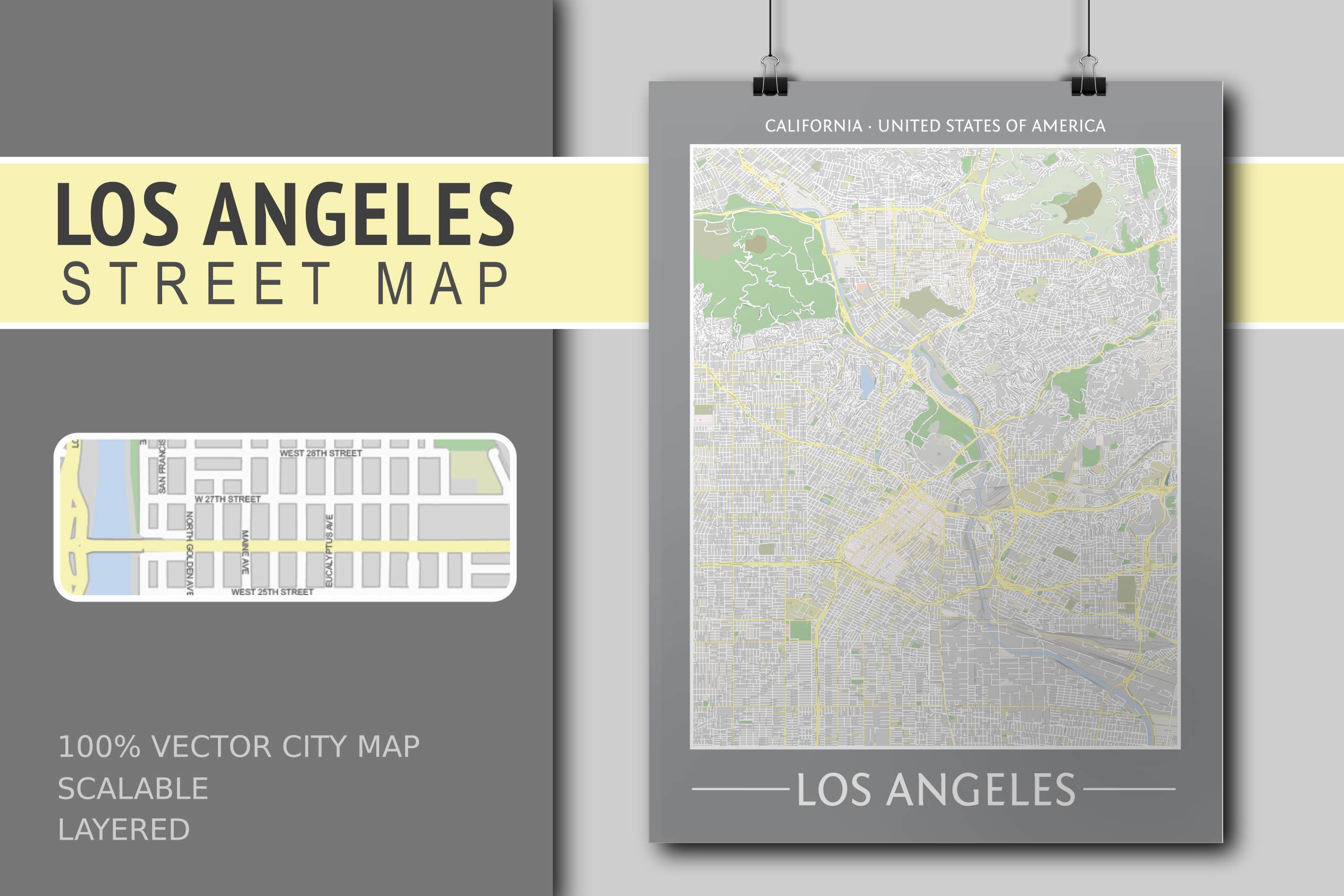 Los Angeles Street Map City Map Pre Designed Illustrator Graphics Creative Market