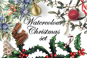 Merry Christmas. Watercolor clipart. | Pre-Designed Photoshop Graphics