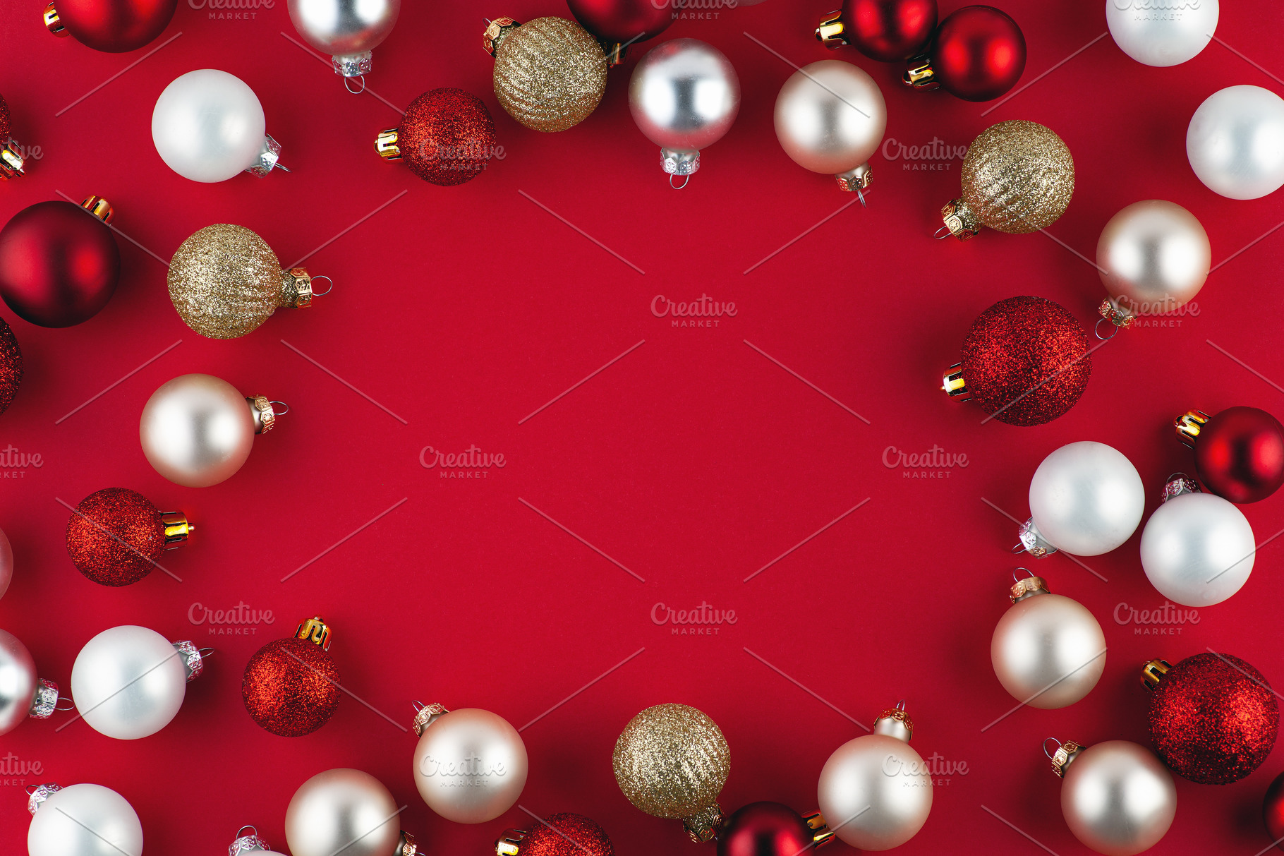 christmas balls on red background | Holiday Stock Photos ~ Creative Market