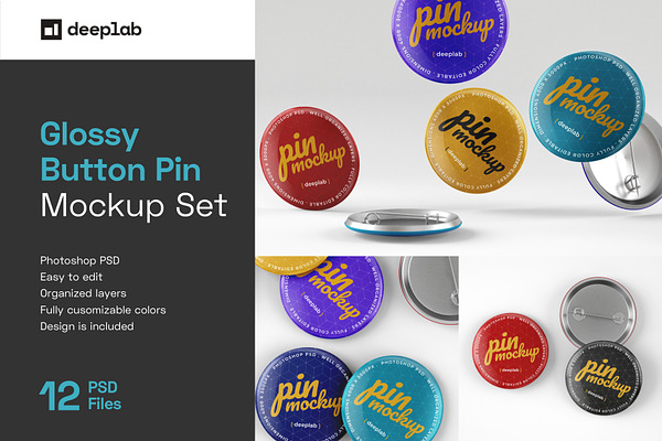 Download Glossy Button Pin Mockup Set Creative Photoshop Templates Creative Market