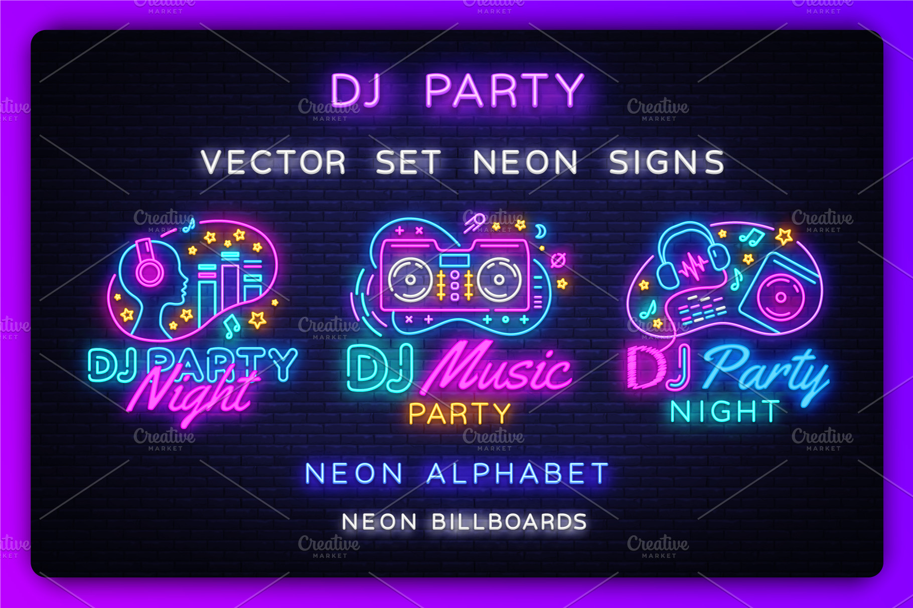 DJ Party Neon Signs | Illustrations ~ Creative Market